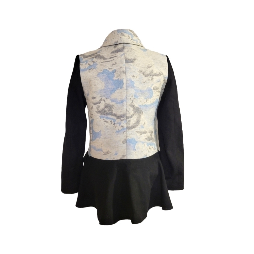 Kenzo Blue Watercolor & Black Wool Peplum Pea Coat - Picture 4 of 8